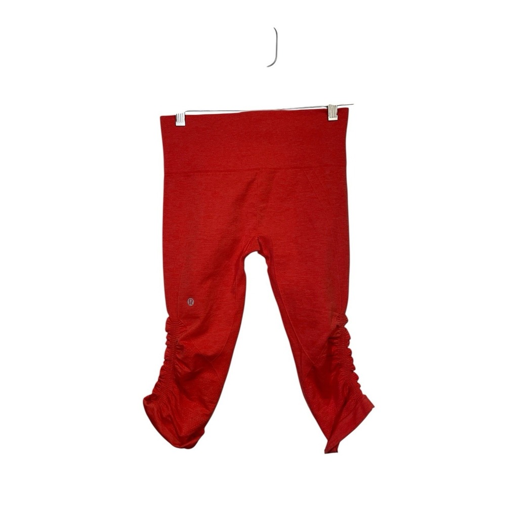 Lululemon Athletica Red Ruched Cropped Leggings Athletic Pants Sz 6‎